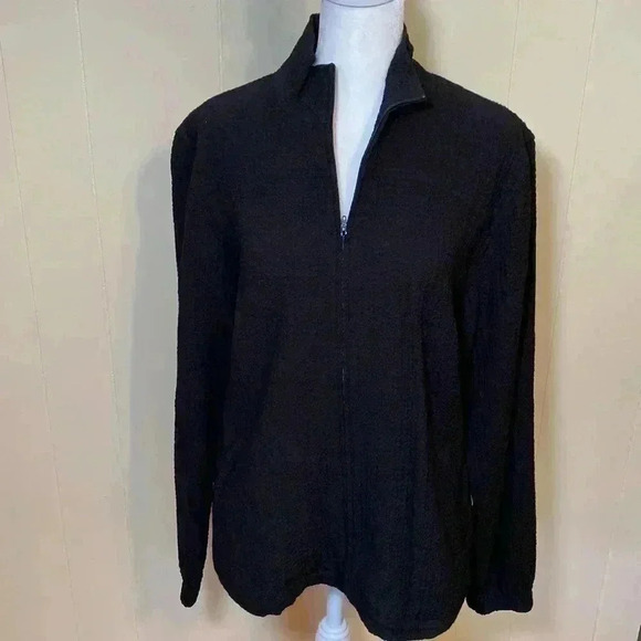 Orvis Black Crinkle Full Zip Jacket in Size Small.  Rayon Blend Fabric. - Picture 1 of 9